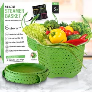 silicone steamer basket for 6qt instant pot, ninja foodi, other pressure cookers [3qt & 8qt avail] - multiuse silicone strainer steam basket - vegetable steamer basket for pot & pressure cooker, green
