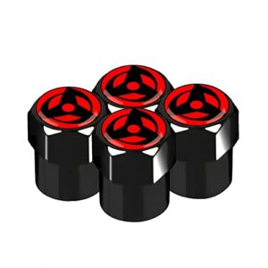 anime tire valve stem caps, 4 pack car tire air caps cover, hexagon design light-weight aluminum alloy screw-on universal auto wheel tire stem covers for car, truck, suv, motorcycle, bike, black