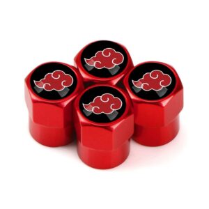 anime tire valve stem caps, 4 pcs car tire air caps cover, hexagon design light-weight aluminum alloy screw-on universal auto wheel tire stem covers for car truck suv motorcycles bike, cloud, red