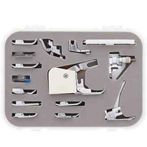 Sewable 15 Piece Presser Feet Set with Walking Foot | Fits Low Shank Sewing Machines - Brother, Janome, Singer, Baby Lock, Kenmore, and More | 14 Presser Feet, Snap On Adapter, and Storage Case