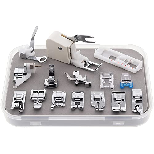 Sewable 15 Piece Presser Feet Set with Walking Foot | Fits Low Shank Sewing Machines - Brother, Janome, Singer, Baby Lock, Kenmore, and More | 14 Presser Feet, Snap On Adapter, and Storage Case