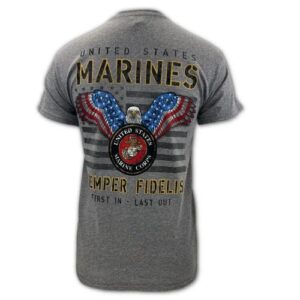 armed forces gear men's us marine corps stars and stripes t-shirt- official licensed united states marines shirts for men (graphite, large)
