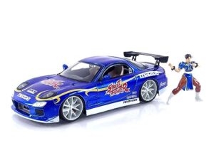 street fighter 1:24 1993 mazda rx-7 die-cast car & 2.75" chun-li figure, toys for kids and adults