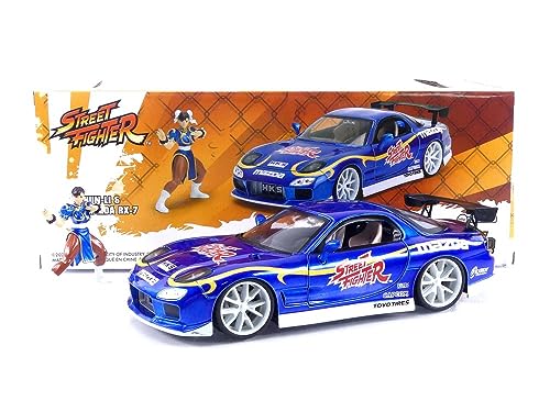 Street Fighter 1:24 1993 Mazda RX-7 Die-Cast Car & 2.75" Chun-Li Figure, Toys for Kids and Adults