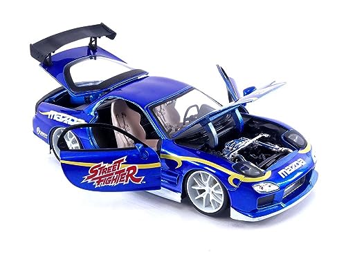 Street Fighter 1:24 1993 Mazda RX-7 Die-Cast Car & 2.75" Chun-Li Figure, Toys for Kids and Adults