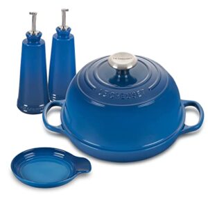 le creuset 9 1/2 in. bread oven enameled cast-iron bundle with oil & vinegar set and spoon rest - marseille