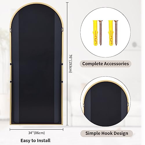 Koonmi 34"x76" Arched Full Length Mirror, Black Large Floor Mirror with Aluminum Alloy Frame Standing Hanging or Leaning Wall-Mounted Mirror, Vanity Mirror for Living Room and Bedroom