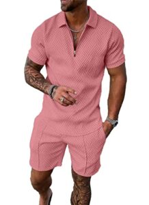birw l pink mens short sets 2 piece outfits fashion summer tracksuits casual set polo shirt short sleeve and shorts set