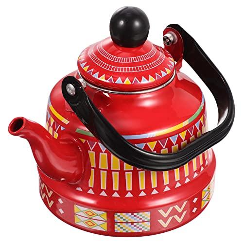 CALLARON Kettle Teapot Enamel Tea Stovetop Tea Pot Boiling Water Farmhouse Water Heating Pot Coffee Jug Can Jar for Home Kitchen Office Red 1.1L Green Tea Camping Camping Stove