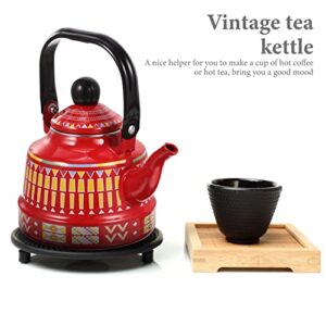 CALLARON Kettle Teapot Enamel Tea Stovetop Tea Pot Boiling Water Farmhouse Water Heating Pot Coffee Jug Can Jar for Home Kitchen Office Red 1.1L Green Tea Camping Camping Stove