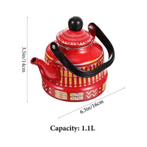 CALLARON Kettle Teapot Enamel Tea Stovetop Tea Pot Boiling Water Farmhouse Water Heating Pot Coffee Jug Can Jar for Home Kitchen Office Red 1.1L Green Tea Camping Camping Stove