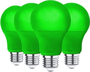 4 pack led green light bulbs - a19 9watts with e26 base 60w equivalent led green bulb for wedding halloween christmas party bar decor, porch, home/holiday lighting, decorative illumination green bulb