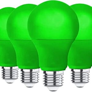 4 Pack LED Green Light Bulbs - A19 9Watts with E26 Base 60w Equivalent LED Green Bulb for Wedding Halloween Christmas Party Bar Decor, Porch, Home/Holiday Lighting, Decorative Illumination Green Bulb