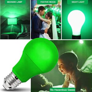 4 Pack LED Green Light Bulbs - A19 9Watts with E26 Base 60w Equivalent LED Green Bulb for Wedding Halloween Christmas Party Bar Decor, Porch, Home/Holiday Lighting, Decorative Illumination Green Bulb