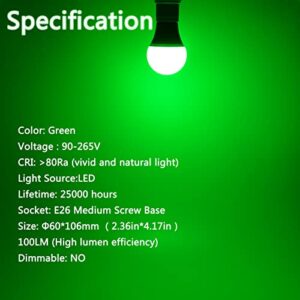 4 Pack LED Green Light Bulbs - A19 9Watts with E26 Base 60w Equivalent LED Green Bulb for Wedding Halloween Christmas Party Bar Decor, Porch, Home/Holiday Lighting, Decorative Illumination Green Bulb