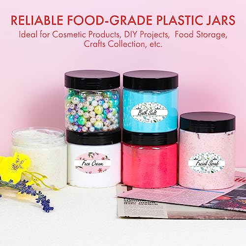 Plastic Containers with Lids 6oz 40Pack, Jaisie.W Empty 6 oz Small Containers with Lids&Labels- Refillable Plastic Jars with Lids -Sugars Scrub Jars/Slime Containers (6 fl.oz, 40Pack)