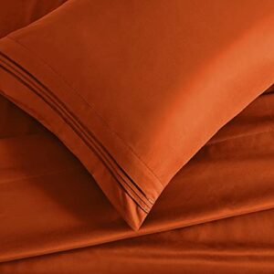 Manyshofu Extra Deep Pocket King Size Sheets - Hotel Luxury 1800 Thread Count Sheets & Pillowcases - Microfiber Bedding Set up to 24" Mattress - Burnt Orange Bed Sheets 18-24 Inch Deep Pockets - 4Pcs