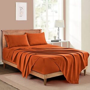 Manyshofu Extra Deep Pocket King Size Sheets - Hotel Luxury 1800 Thread Count Sheets & Pillowcases - Microfiber Bedding Set up to 24" Mattress - Burnt Orange Bed Sheets 18-24 Inch Deep Pockets - 4Pcs