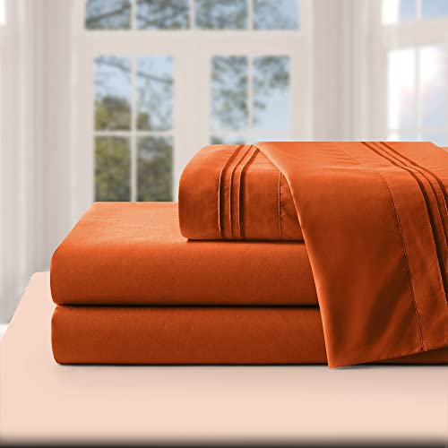 Manyshofu Extra Deep Pocket King Size Sheets - Hotel Luxury 1800 Thread Count Sheets & Pillowcases - Microfiber Bedding Set up to 24" Mattress - Burnt Orange Bed Sheets 18-24 Inch Deep Pockets - 4Pcs