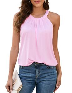 clearflower womens halter barbie tank tops summer high neck pleated sleeveless cami shirts tops 01-4-pink s