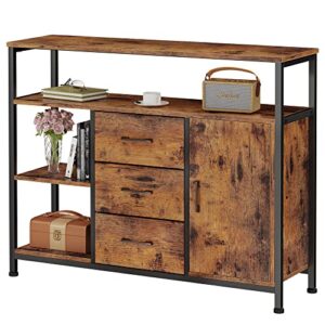 furnulem rustic sideboard buffet cabinet with wide shelf, 40" kitchen cupboard with 3 drawer, 2 shelves and door, coffee bar storage cabinet for living room, office, bedroom, entryway