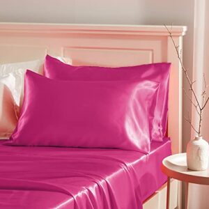 manyshofu hot pink satin pillowcase for hair protection- 2pcs standard pillow cases, luxury & silky pillowcases 20x26 pillow covers with envelope closure