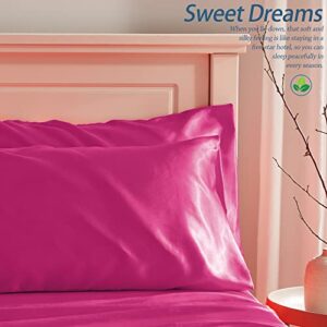 Manyshofu Hot Pink Satin Pillowcase for Hair Protection- 2Pcs Standard Pillow Cases, Luxury & Silky Pillowcases 20x26 Pillow Covers with Envelope Closure