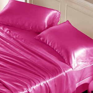 Manyshofu Hot Pink Satin Pillowcase for Hair Protection- 2Pcs Standard Pillow Cases, Luxury & Silky Pillowcases 20x26 Pillow Covers with Envelope Closure