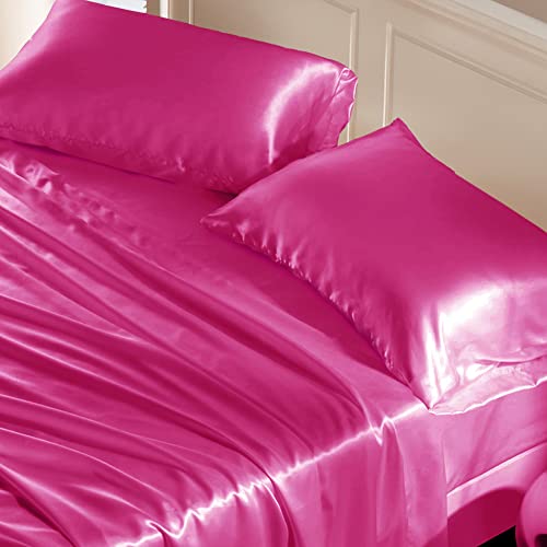 Manyshofu Hot Pink Satin Pillowcase for Hair Protection- 2Pcs Standard Pillow Cases, Luxury & Silky Pillowcases 20x26 Pillow Covers with Envelope Closure