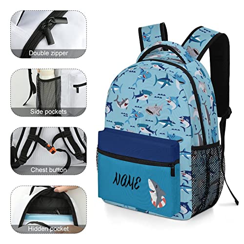 Mrokouay Custom Kid Backpack Cute Shark Personalized School Bookbag with Your Name, Customization Casual Bookbags for Student Girls Boys