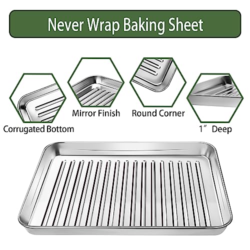 Baking Sheet Tray with Cooling Rack Set (2 Pans + 2 Racks), Stainless Steel Cookie Pan with Cooling Rack For Oven, Nonstick Baking Pan, Warp Resistant & Heavy Duty & Rust Free, Size 16 x 12 x 1 Inches