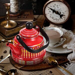 Kichvoe Teapot Tea Kettle Enamel Tea Kettle Enamel Hot Water Kettle Pot Stovetop Safe with Handle Water Heating Pot Coffee Kettle for Stovetop Induction Cooker Red Christmas Green