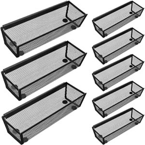 8Pcs Drawer Organizer, Utensil Organizer For Kitchen Drawers,Utensil Organizer,Drawer Silverware Tray With Interlocking Arm Mesh Metal For Flatware Fork Spoon Knife Makeup, 9 x 3 x 2 Inch, Black