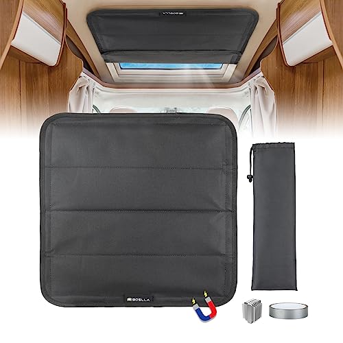 boslla Magnetic RV Skylight Vent Covers, Foldable Camper Window Blackout Shade 16"x16", Privacy Sunroof Window Cover for MaxxAir Fan, Fantastic Fan and RV Bathroom, Black