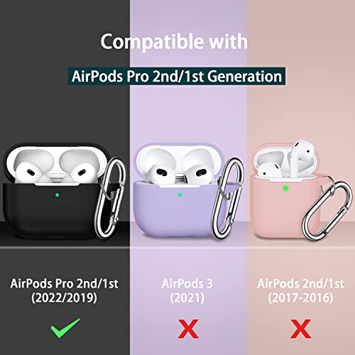 R-fun AirPods Pro 2nd/1st Generation Case Cover with Cleaning kit and 4 Pairs Replacement Ear Tips(XS/S/M/L), Full Protective Silicone for Apple AirPods Pro 2022/2019 Charging Case - Black