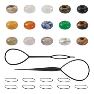 spritewelry 15 colors natural gemstone european beads rondelle large hole loose beads dreadlock hair braid beads kits for hair braids jewelry bracelet necklace making