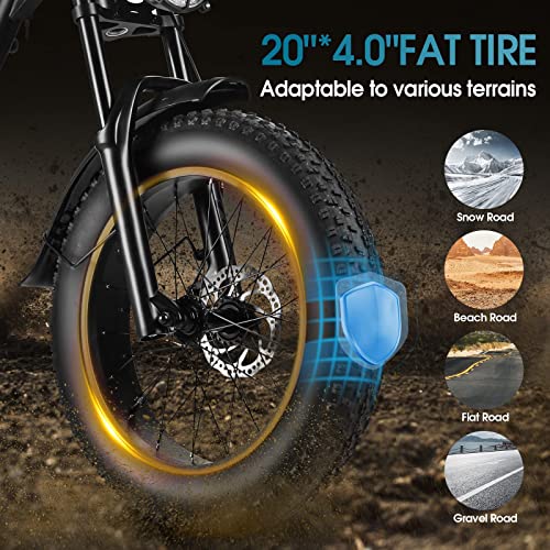 ZBZO Electric Bike Fat Tire Electric Bicycle 20" x 4.0" Ebike for Adults 1000W with Removable 48V Battery,30MPH 7 Speed Shifting, Dual Suspension Commuting Mountain Ebike