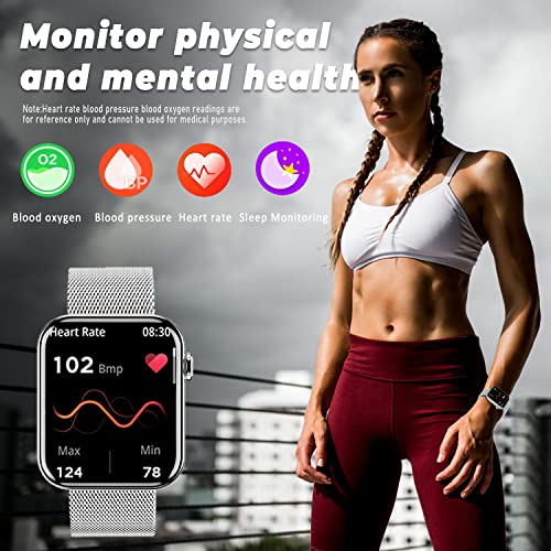 FILIEKEU Smartwatch Women for Android iOS with Heart Rate Blood Pressure Monitoring Women Smart Watches 1.8 inch Touch Screen Waterproof Fitness Tracker Silver Mesh Smartwatches for Women…