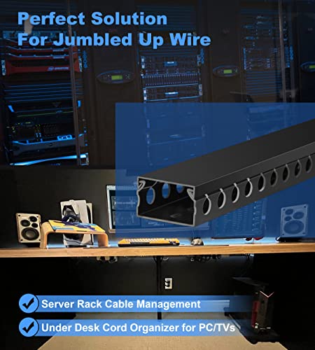 ZhiYo Cable Raceway 156in(4xL39in), Server Rack Cable Management Under Desk Cord Organizer, Electrical Safe PVC Cable Channel Open Slot Wire Raceway for Network/PC/TVs, Wire Duct W1.6 x H1in Black