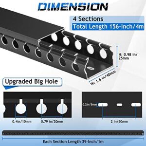 ZhiYo Cable Raceway 156in(4xL39in), Server Rack Cable Management Under Desk Cord Organizer, Electrical Safe PVC Cable Channel Open Slot Wire Raceway for Network/PC/TVs, Wire Duct W1.6 x H1in Black