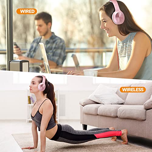 Rydohi Bluetooth Headphones Over Ear, 68H Playtime and 3 EQ Music Modes Wireless Headphones with Microphone/Deep Bass, HiFi Stereo Foldable Lightweight Headset for PC Home Travel Office (Rose Gold)