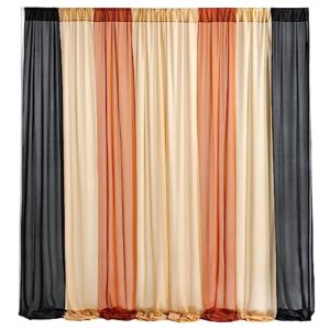 ling's moment ribbon backdrop curtains 50% transparency 10ft x 10ft chiffon like fabric for wedding arch baby shower bridal shower ceremony reception halloween decoration, black & terracotta