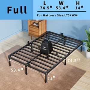 ROIL 14 Inch Full Size Bed Frame with Mattress Slide Stopper - Double Black Basic Anti Squeak Steel Slats Metal Platform, Heavy Duty Noise Free Easy Assembly Bedframes, No Box Spring Needed