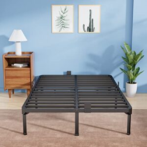 ROIL 14 Inch Full Size Bed Frame with Mattress Slide Stopper - Double Black Basic Anti Squeak Steel Slats Metal Platform, Heavy Duty Noise Free Easy Assembly Bedframes, No Box Spring Needed