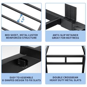 ROIL 14 Inch Full Size Bed Frame with Mattress Slide Stopper - Double Black Basic Anti Squeak Steel Slats Metal Platform, Heavy Duty Noise Free Easy Assembly Bedframes, No Box Spring Needed