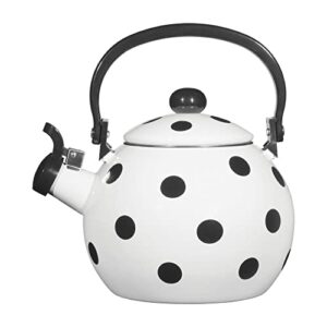 whistling tea kettle for stove top enamel on steel teakettle, supreme housewares polka dot design teapot water kettle cute kitchen accessories teteras (1.6 quart, polka dot)