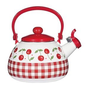 Whistling Tea Kettle for Stove Top Enamel on Steel Teakettle, Supreme Housewares Cherry Design Teapot Water Kettle Cute Kitchen Accessories Teteras (2 Quart, Cherry)