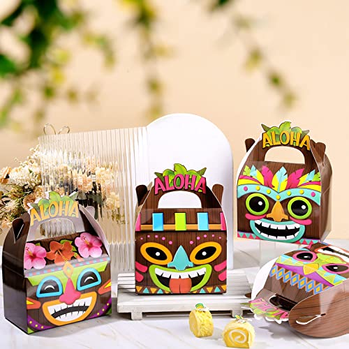 Glenmal 24 Pcs Hawaiian Aloha Party Boxes Tiki Luau Treat Boxes Goodie Candy Boxes Tropical Themed Boxes with Handles Summer Tiki Luau Treat Boxes for Aloha Hawaiian Luau Party Supplies (Luau)