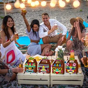 Glenmal 24 Pcs Hawaiian Aloha Party Boxes Tiki Luau Treat Boxes Goodie Candy Boxes Tropical Themed Boxes with Handles Summer Tiki Luau Treat Boxes for Aloha Hawaiian Luau Party Supplies (Luau)