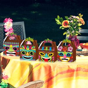 Glenmal 24 Pcs Hawaiian Aloha Party Boxes Tiki Luau Treat Boxes Goodie Candy Boxes Tropical Themed Boxes with Handles Summer Tiki Luau Treat Boxes for Aloha Hawaiian Luau Party Supplies (Luau)